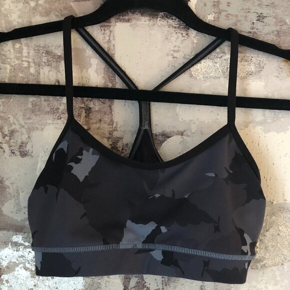 LULULEMON Black Gray Camo Flow Y Mesh Panel Razor Back Sports Bra Size 6 - Picture 4 of 16